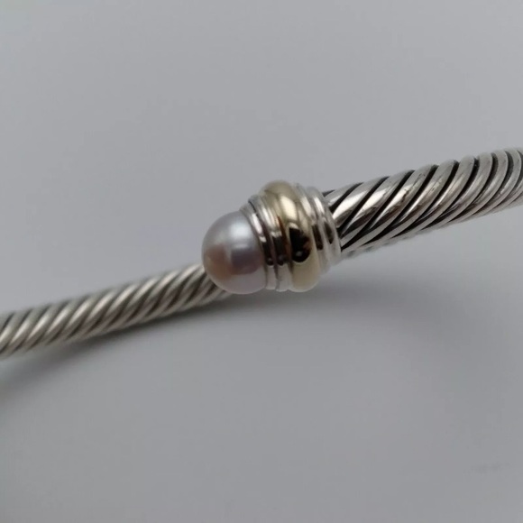 David Yurman Sterling Silver Cable Classic Bracelet with Pearl and 14K Gold, 5mm - Picture 5 of 7